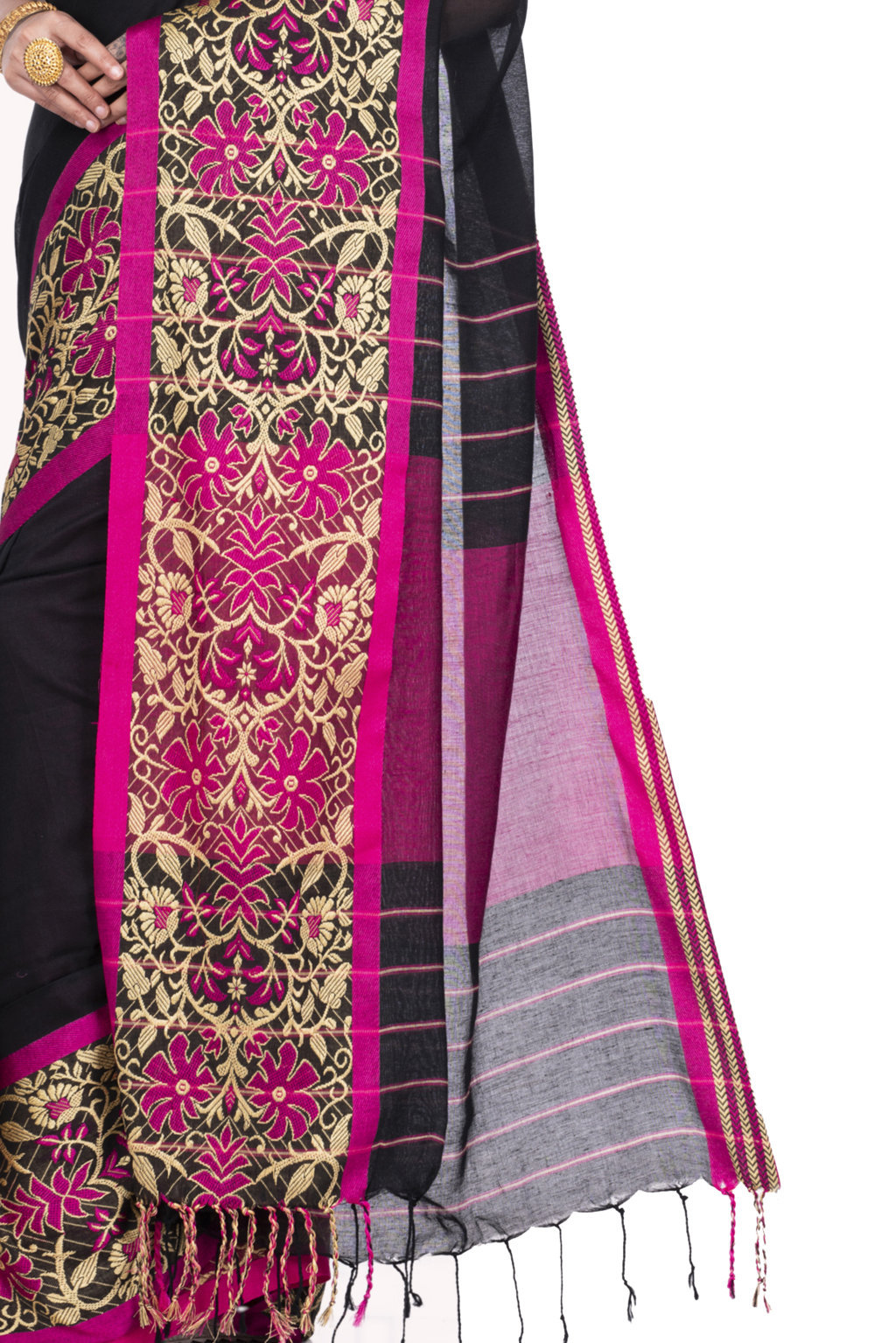 Black Pure Cotton Begompuri_Hand Hand Loom Saree (671)